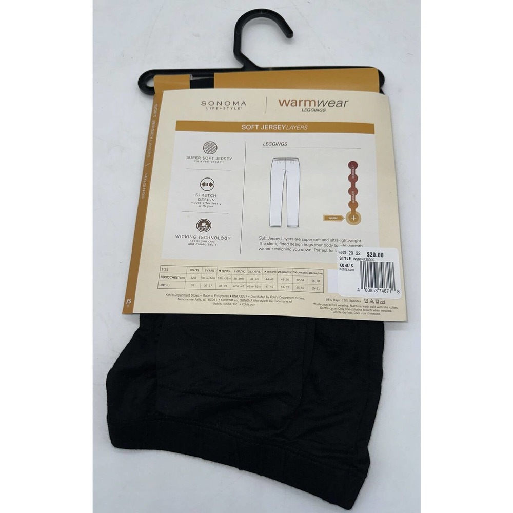 Sonoma Warm Wear Leggings CLASSIC Black WARM NEW NWT XS‎ SIZE 2 - Picture 2 of 2